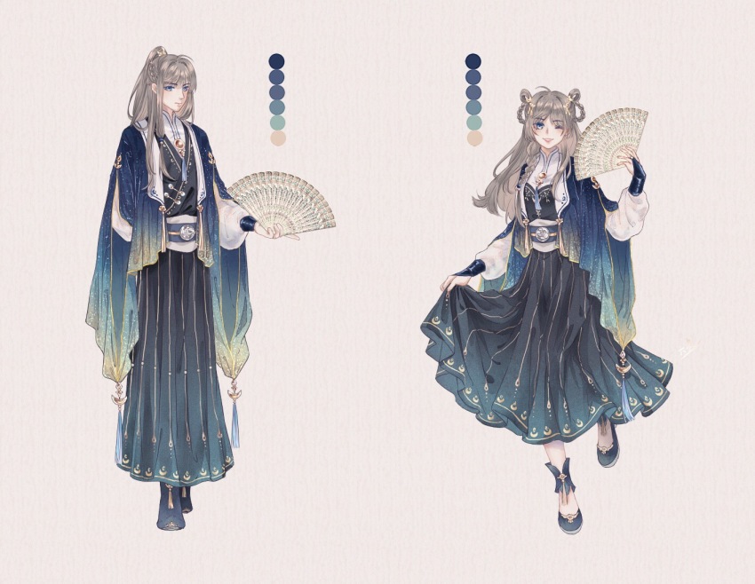 1boy, 1girl, alternate_costume, ankle_garter, arm_behind_back, black_bridal_gauntlets, black_dress, black_footwear