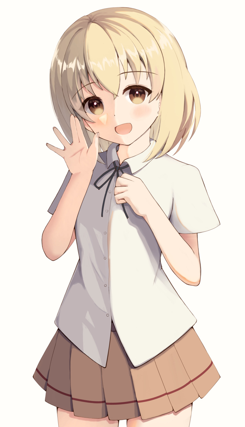 1girl, absurdres, bellwall_school_uniform, black_ribbon, blonde_hair, brown_skirt, girls_und_panzer, girls_und_panzer_little_army