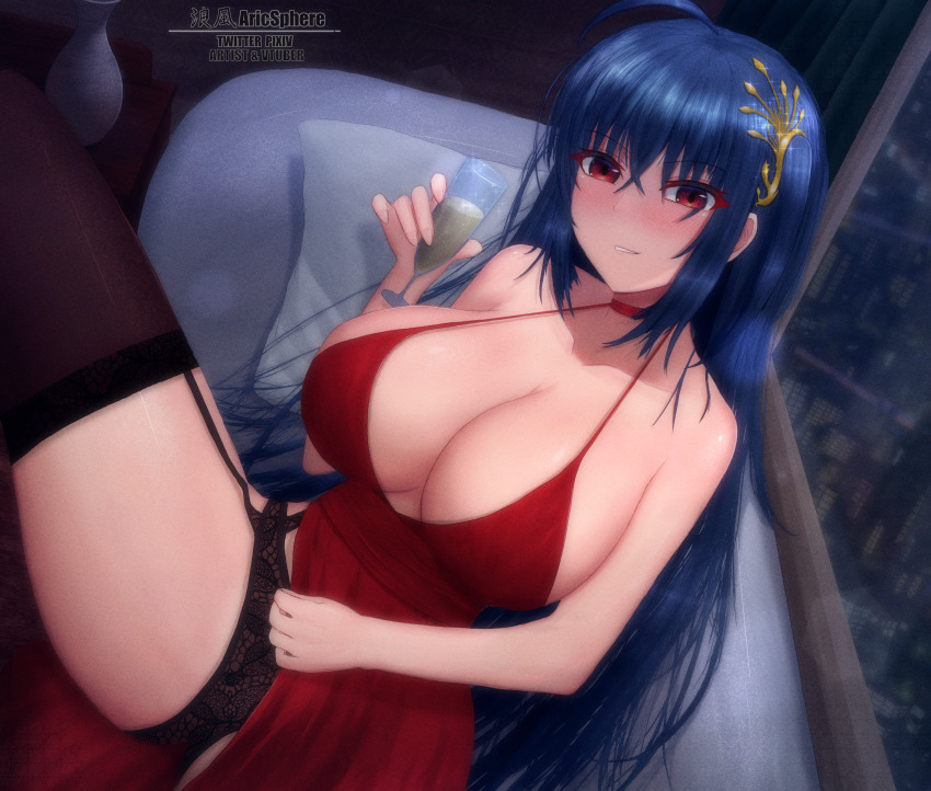 1girl, absurdres, aricsphere1, azur_lane, bare_shoulders, black_hair, black_panties, breasts