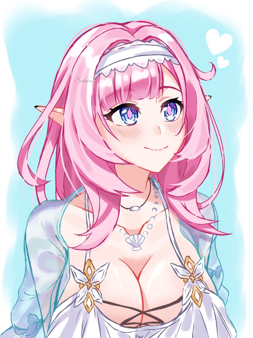 1girl, bikini, blue_background, blue_eyes, breasts, cleavage, closed_mouth, detached_sleeves