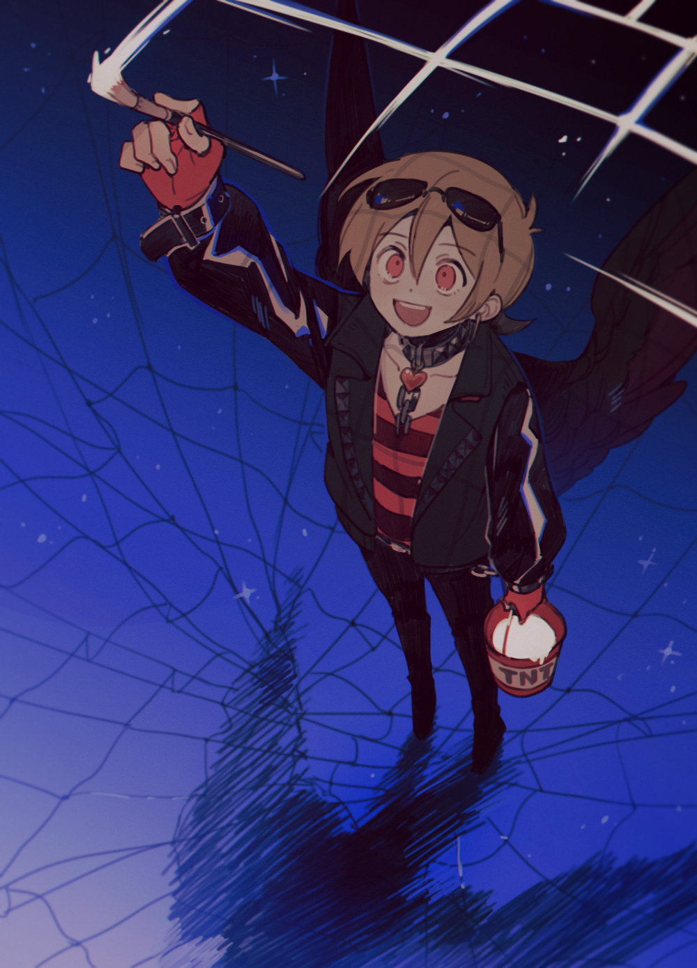 1boy, adapted_costume, animification, bad_boys_(limited_life_smp), bird_boy, bird_wings, bishounen, black_collar