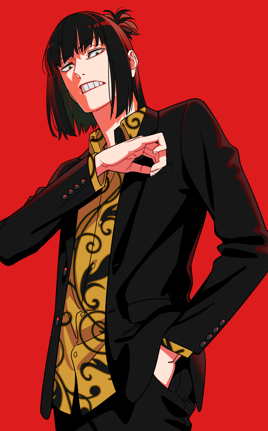 1boy, akakokko_(niro_azarashi), akane-banashi, black_hair, black_jacket, formal_clothes, hand_in_pocket, highres