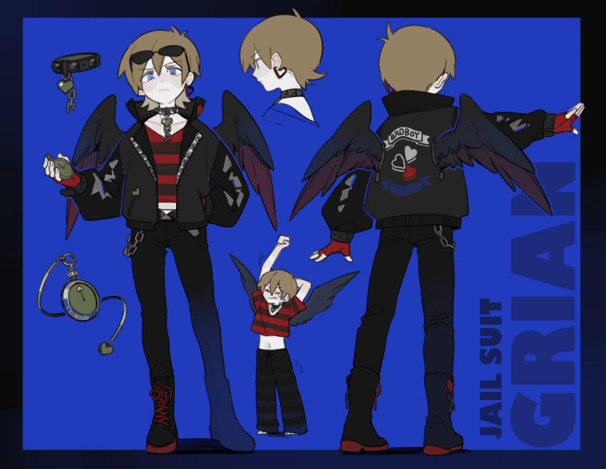 1boy, adapted_costume, bad_boys_(limited_life_smp), bird_boy, bird_wings, black_border, black_collar, black_jacket