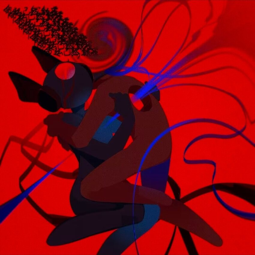 1boy, 1girl, barefoot, cable, circle_facial_mark, faceless, facial_mark, five_pebbles