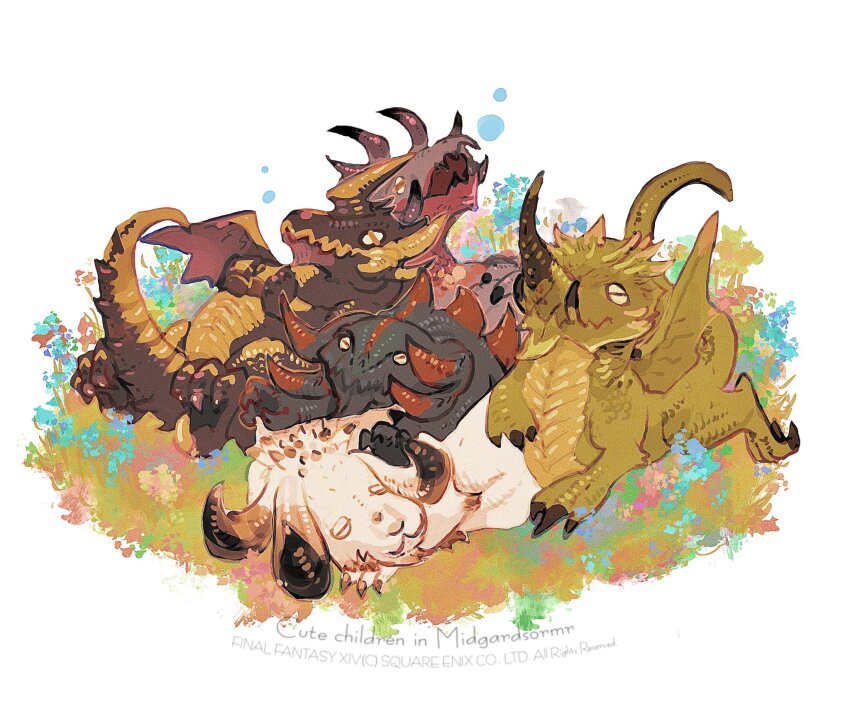 animal_focus, bahamut_(final_fantasy), claws, closed_eyes, company_name, copyright_name, dragon, english_text