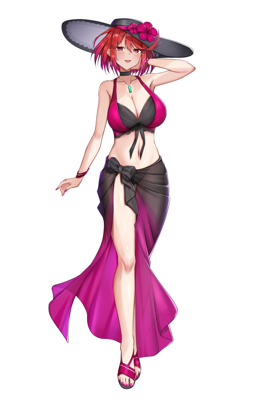 1girl, absurdres, adjusting_hair, alternate_costume, backon, bikini, black_bikini, black_choker