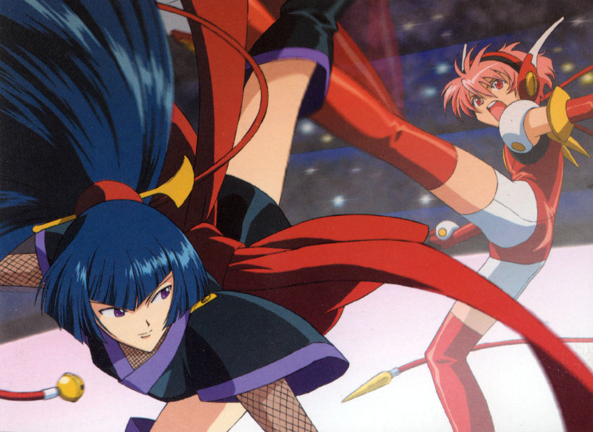 angelic_layer, black_hair, highres, hikaru_(angelic_layer), pink_hair, purple_eyes, red_eyes, suzuka_(angelic_layer)