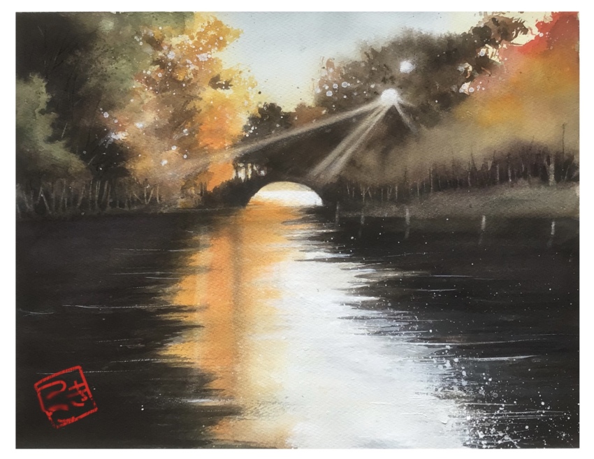 arch_bridge, blue_sky, bridge, day, forest, highres, light_rays, nature