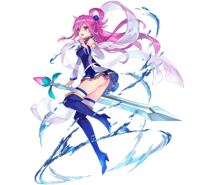 1girl, aqua_(konosuba), aqua_(konosuba)_(cosplay), ass, blue_boots, blue_dress, boots, braid