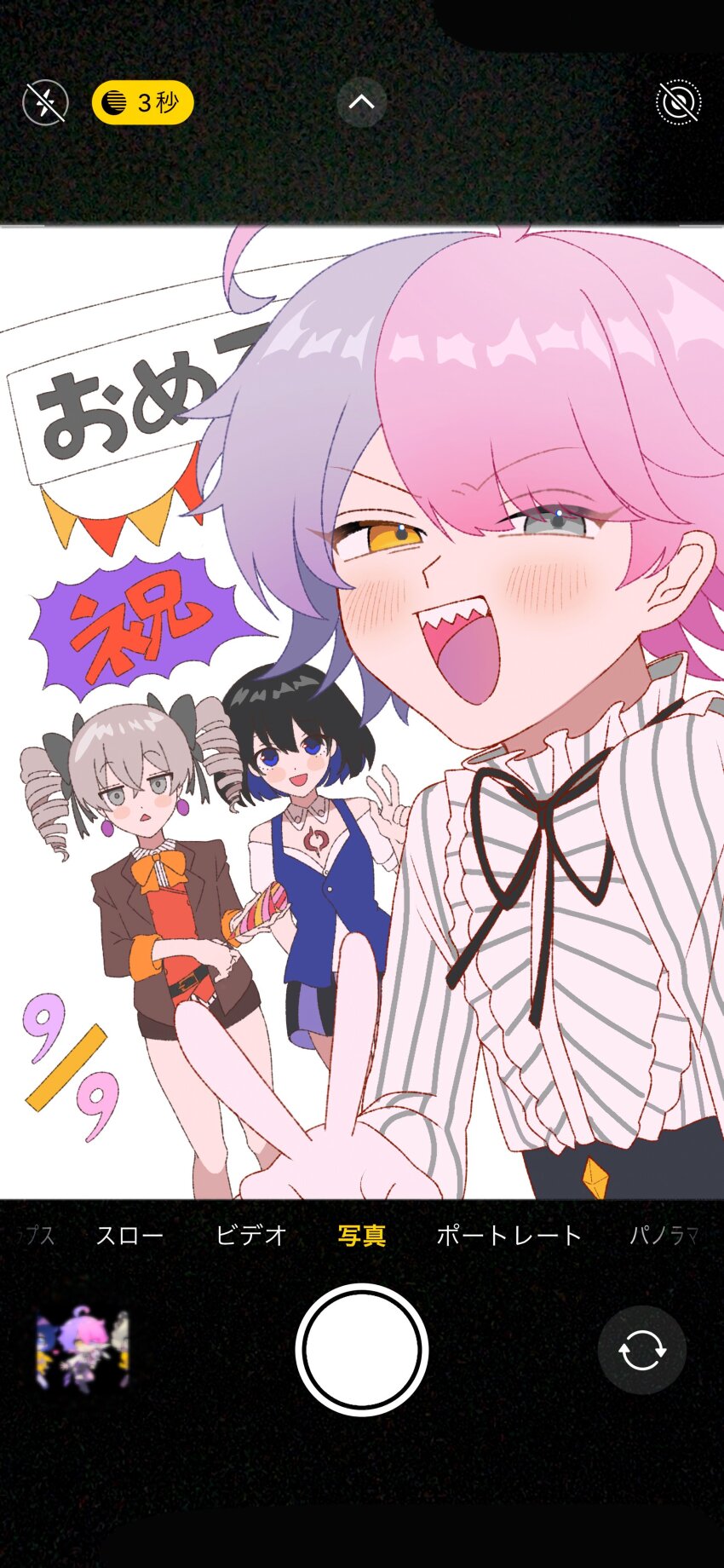 3girls, :d, absurdres, ahoge, honkai_gakuen, black_bow, blue_eyes, blue_hair