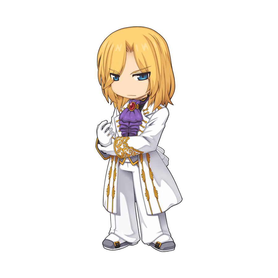 1boy, adjusting_clothes, adjusting_gloves, ascot, blonde_hair, blue_eyes, brooch, chibi