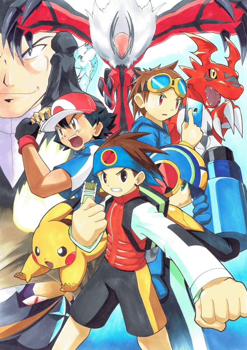 025aki, absurdres, bass.exe_(mega_man), black_eyes, digimon, digimon_(creature), digimon_tamers, gen_1_pokemon