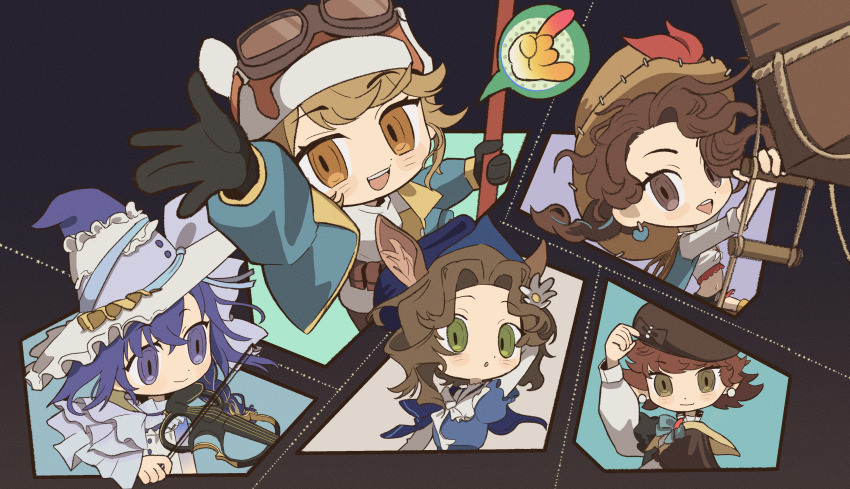 5girls, :d, :o, \n/, \||/, absurdres, adjusting_clothes, adjusting_headwear