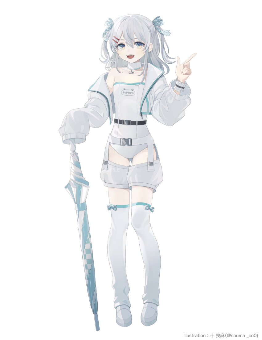 1girl, artist_name, belt, black_belt, blue_eyes, bow, clothing_cutout, detached_collar