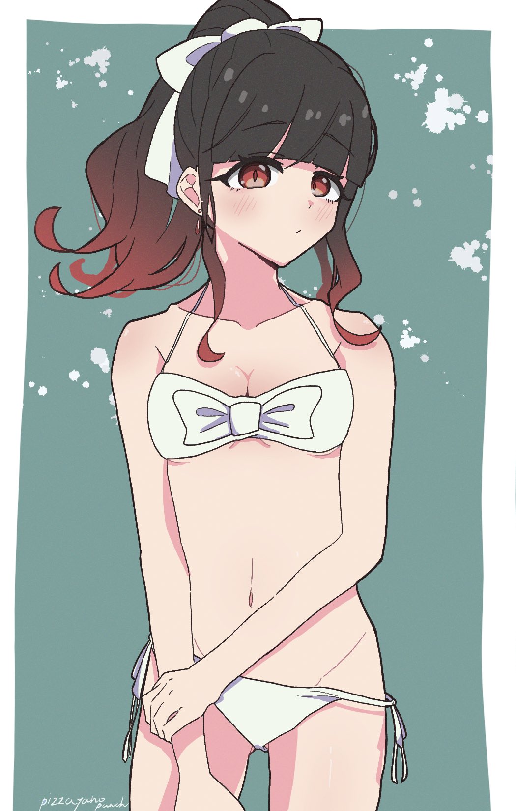 1girl, baio_rin, black_hair, blush, highres, kimi_no_koto_ga_dai_dai_dai_dai_daisuki_na_100-nin_no_kanojo, long_hair, pizzayanopunch, swimsuit