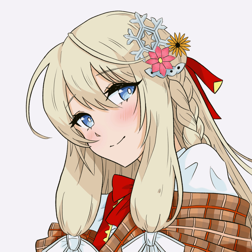 1girl, absurdres, blonde_hair, blue_eyes, blush, bow, braid, cryptract