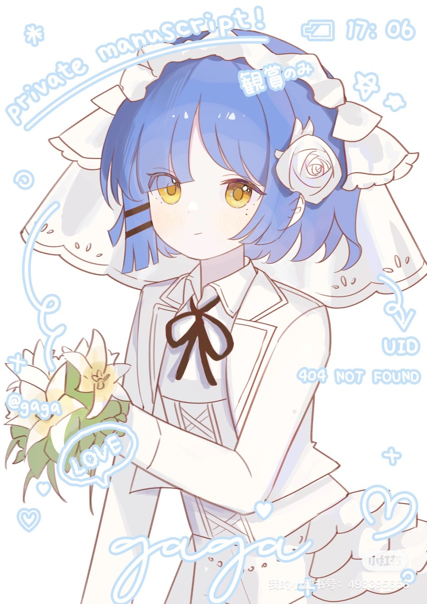 1girl, absurdres, alternate_costume, asymmetrical_bangs, battery_indicator, black_ribbon, blazer, blue_hair