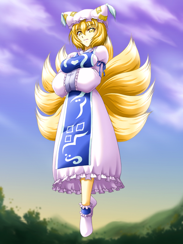 1girl, animal_ears, blonde_hair, blush, breasts, female_focus, fox_ears, fox_tail