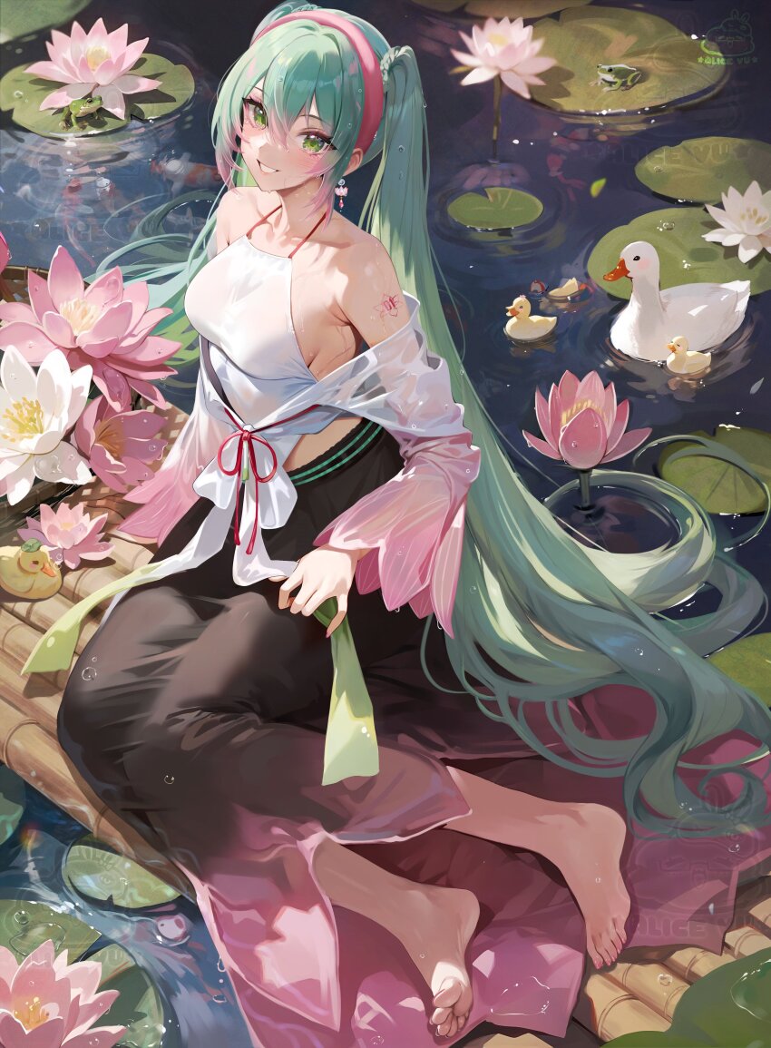 1girl, \||/, absurdres, alice_vu, alternate_costume, armpit_crease, baby_animal, bamboo