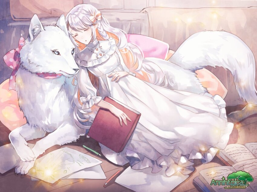 1girl, :o, alpaca_connect, animal, annih_epica, bed, bedroom, black_pantyhose