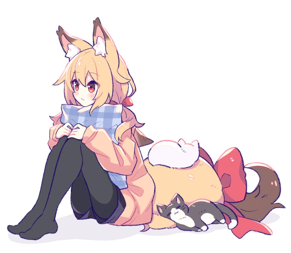 1girl, :3, animal_ear_fluff, animal_ear_hood, animal_ears, black_pantyhose, black_shorts, blonde_hair