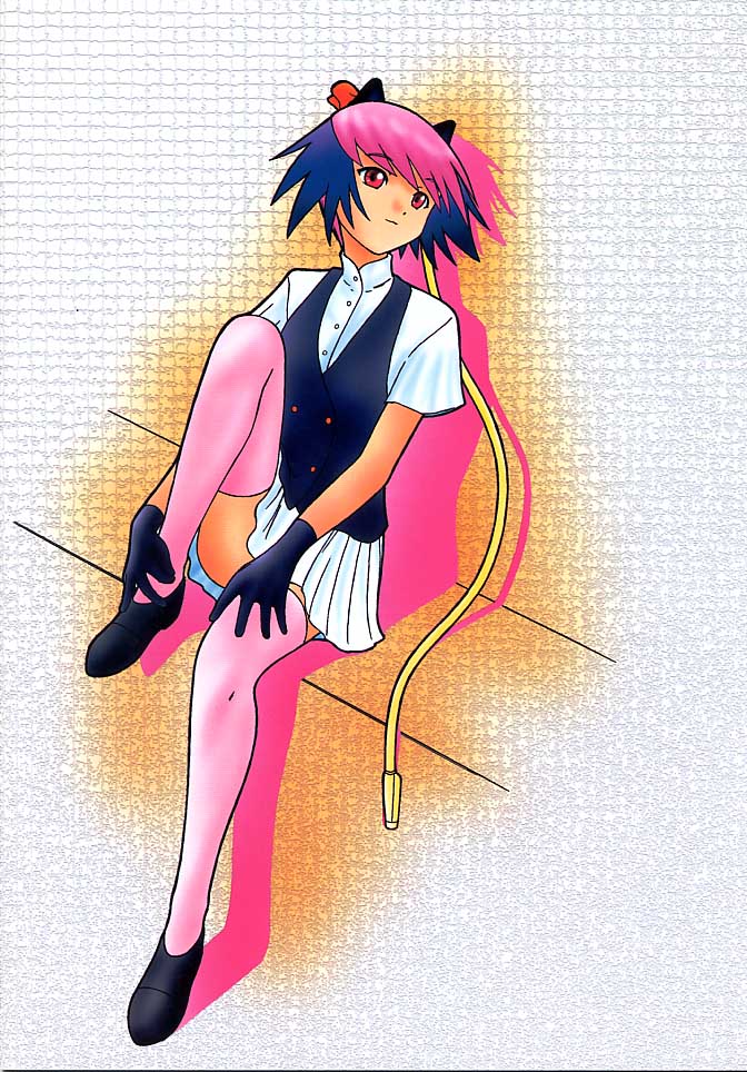 1990s_(style), android, animal_ears, cat_ears, excel_saga, pink_hair, ropponmatsu_2