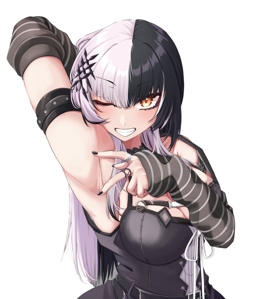 1girl, absurdres, arm_behind_head, arm_strap, arm_up, arm_warmers, armpit_focus, armpits