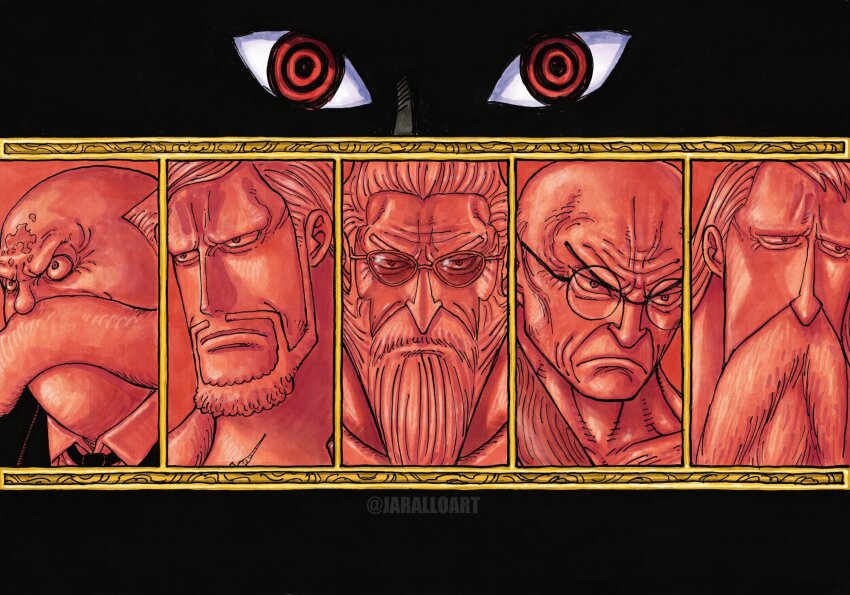 6+boys, bald, beard, birthmark, black_background, black_necktie, black_suit, blonde_hair