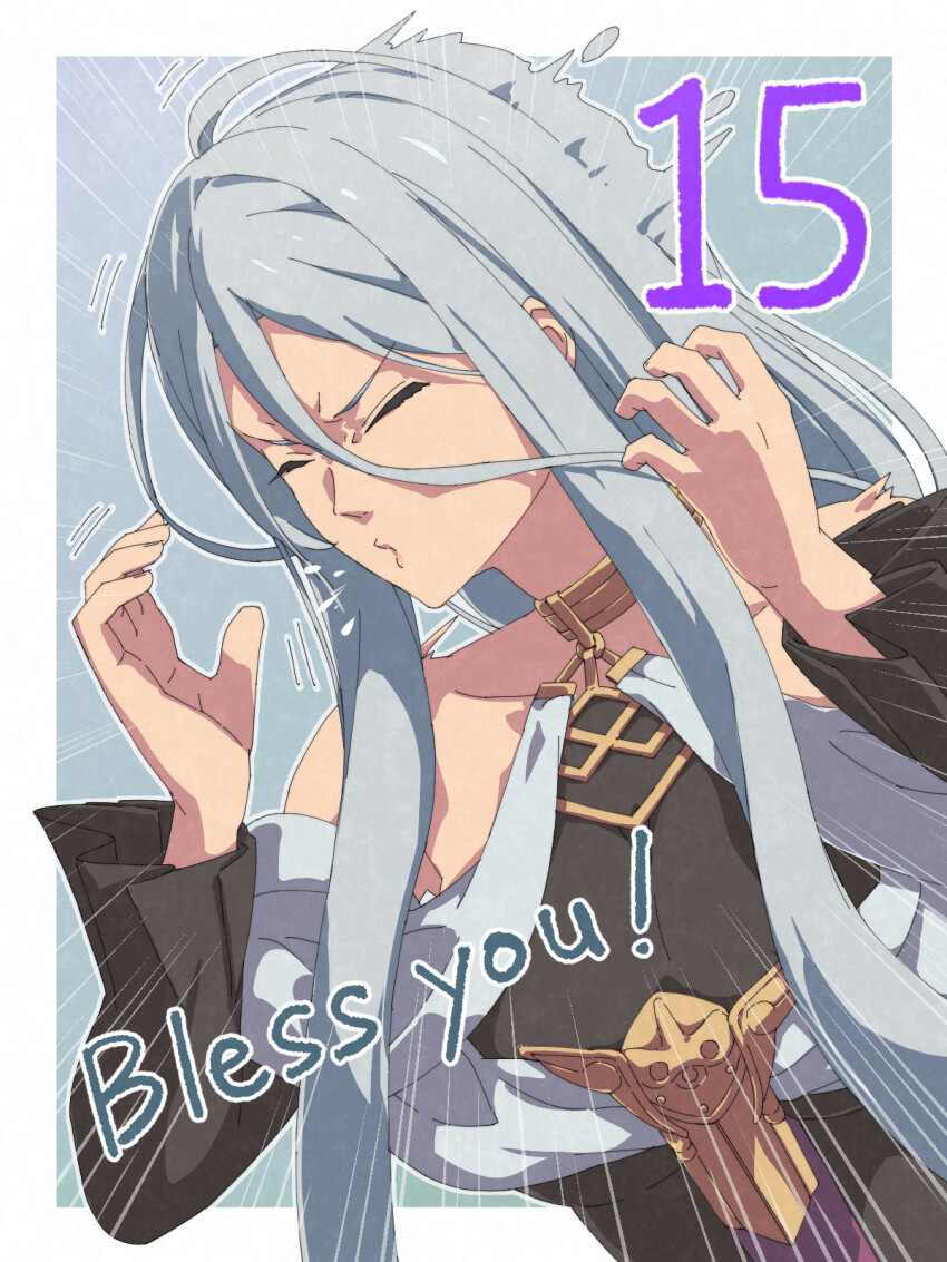 1girl, blue_background, border, chiharu_(9654784), closed_eyes, commentary_request, countdown, eiyuu_densetsu