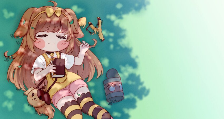 1girl, absurdres, ahoge, anavi, animal_ears, bag, bell, blush_stickers