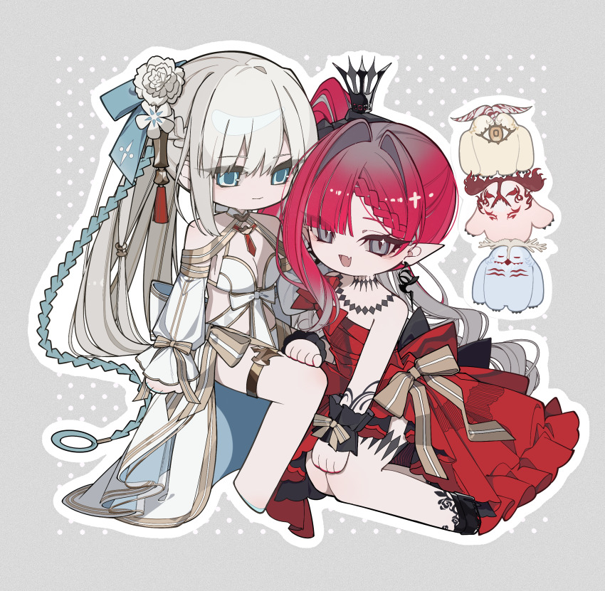 2girls, :d, absurdres, artist_name, asymmetrical_hair, baobhan_sith_(exhibition_attire)_(fate), baobhan_sith_(fate), baobhan_sith_(swimsuit_pretender)_(third_ascension)_(fate)