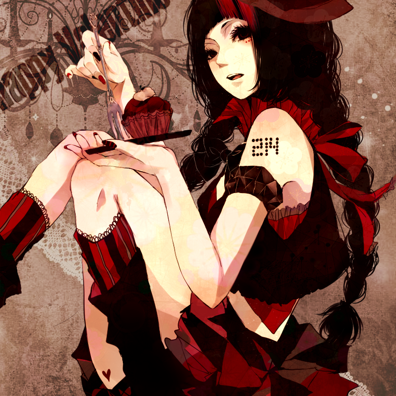 1girl, bad_id, bad_pixiv_id, bare_shoulders, black_eyes, black_hair, boots, braid