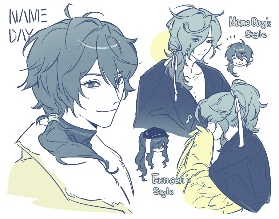 1girl, 2boys, bird_wings, commentary_request, feathered_wings, g0ng_g0ng, getian_(reverse:1999), hair_over_shoulder