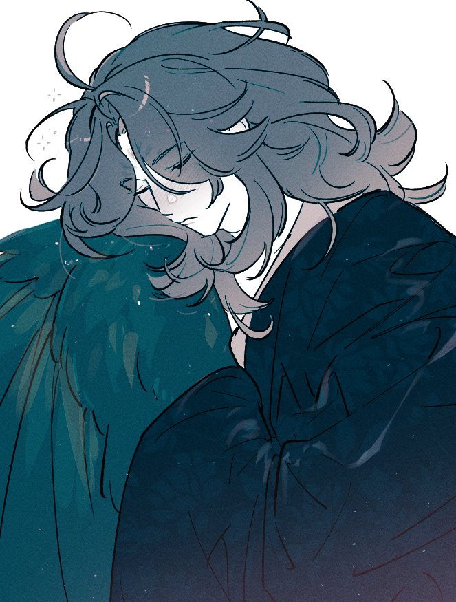 1boy, bird_wings, chinese_clothes, closed_eyes, commentary_request, feathered_wings, from_above, g0ng_g0ng