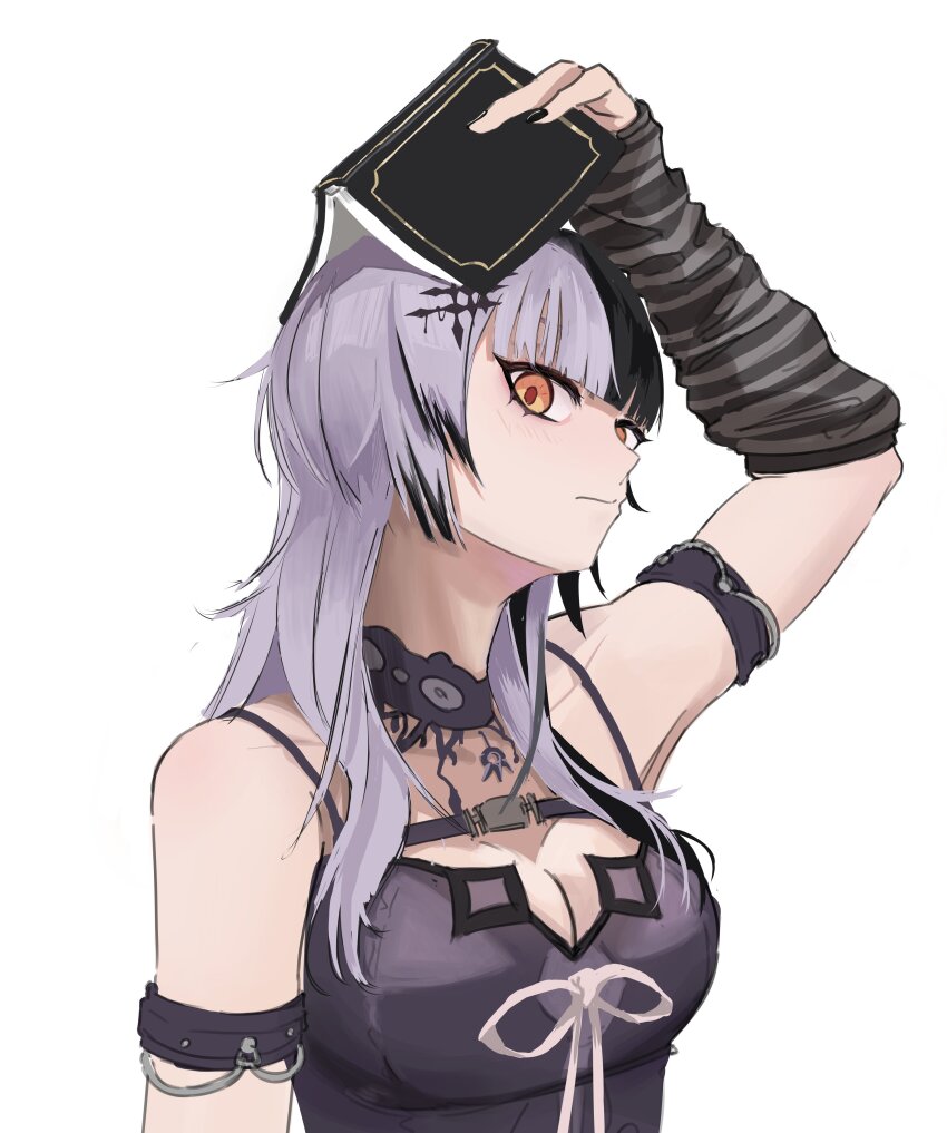 1girl, absurdres, arm_strap, arm_up, arm_warmers, armpits, black_arm_warmers, black_choker