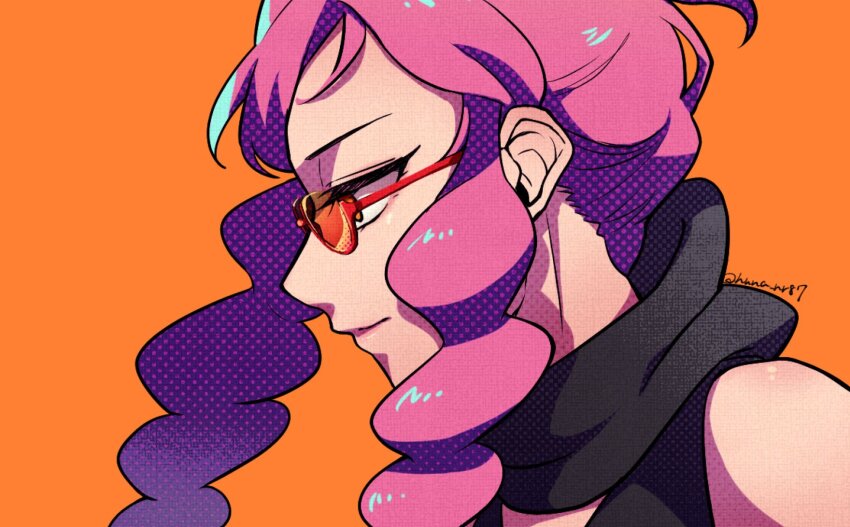 1girl, cropped_shirt, from_side, highres, huna_nr, malva_(pokemon), nintendo, orange_background