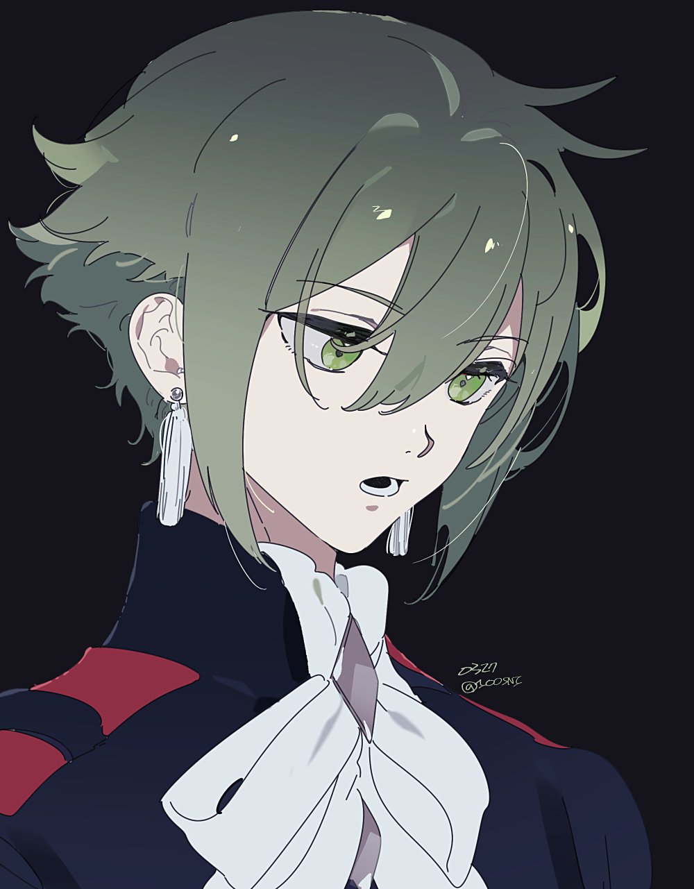 1boy, ascot, asticassia_school_uniform, black_background, blue_jacket, bob_cut, dated, elan_ceres