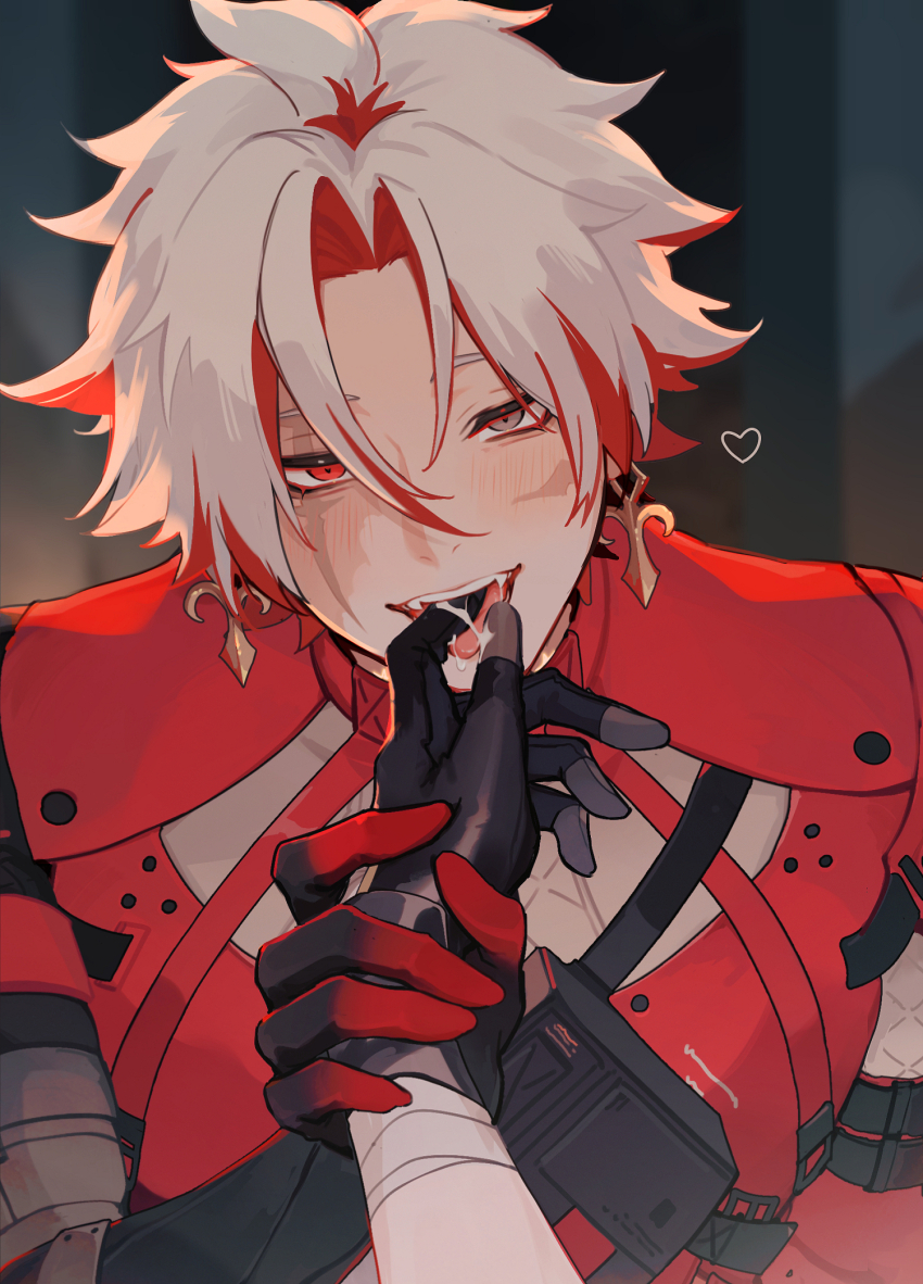 2boys, arm_belt, arm_up, bandaged_wrist, bandages, belt, black_belt, black_gloves