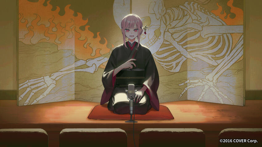 1girl, absurdres, chair, hair_ornament, highres, hololive, hololive_english, japanese_clothes