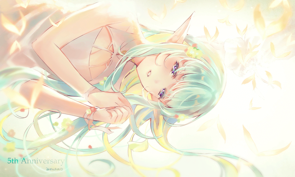 1girl, ainanna_(ta_ga_tame_no_alchemist), artist_name, blurry, blurry_background, dress, flower, green_flower