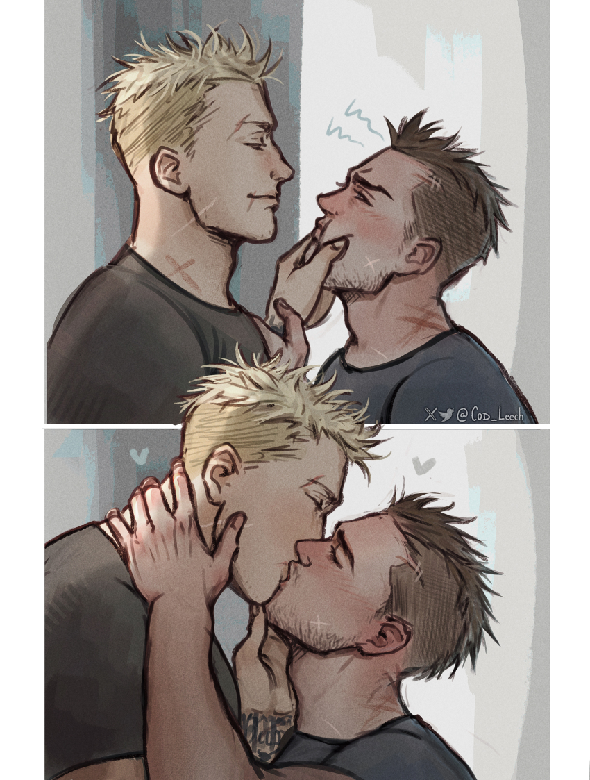 2boys, absurdres, artist_logo, bara, beard_stubble, blush, call_of_duty, call_of_duty:_modern_warfare_2