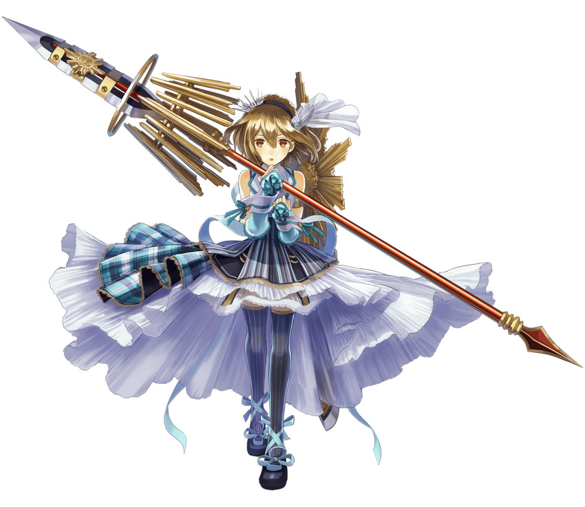 1girl, :o, aqua_ribbon, bare_shoulders, black_hairband, detached_sleeves, dress, full_body