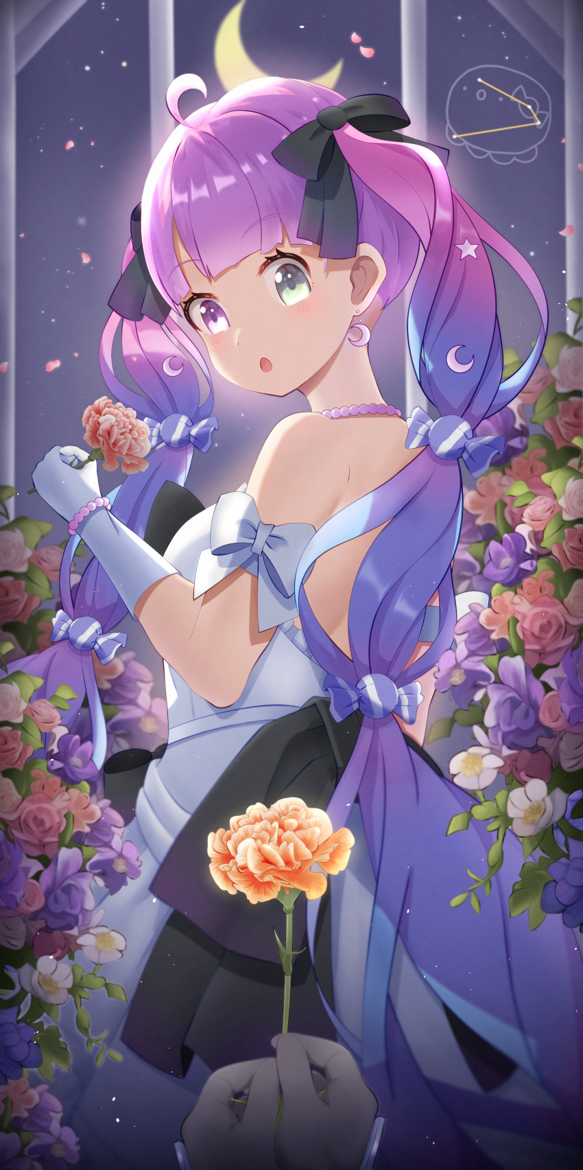 1girl, 1other, :o, absurdres, ahoge, aries_(constellation), armband, back_bow