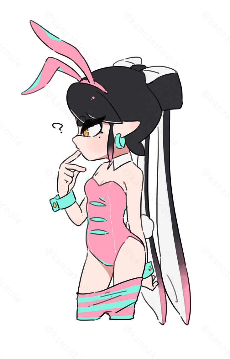 1girl, ?, alternate_costume, animal_ear_hairband, animal_ears, bare_shoulders, black_hair, blue_pantyhose