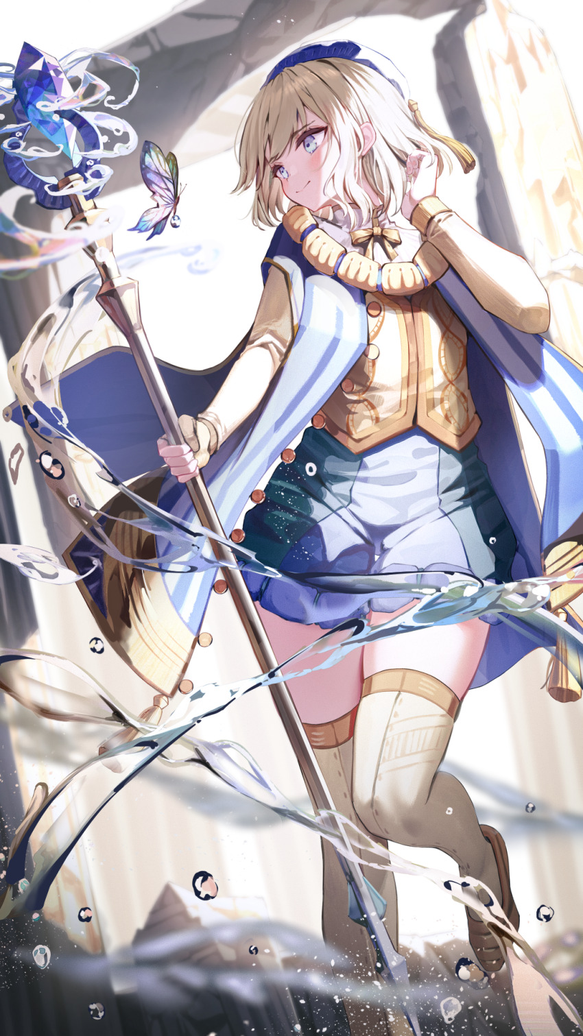 1girl, afk_(series), afk_journey, animal, beret, blonde_hair, blue_eyes, blue_hat