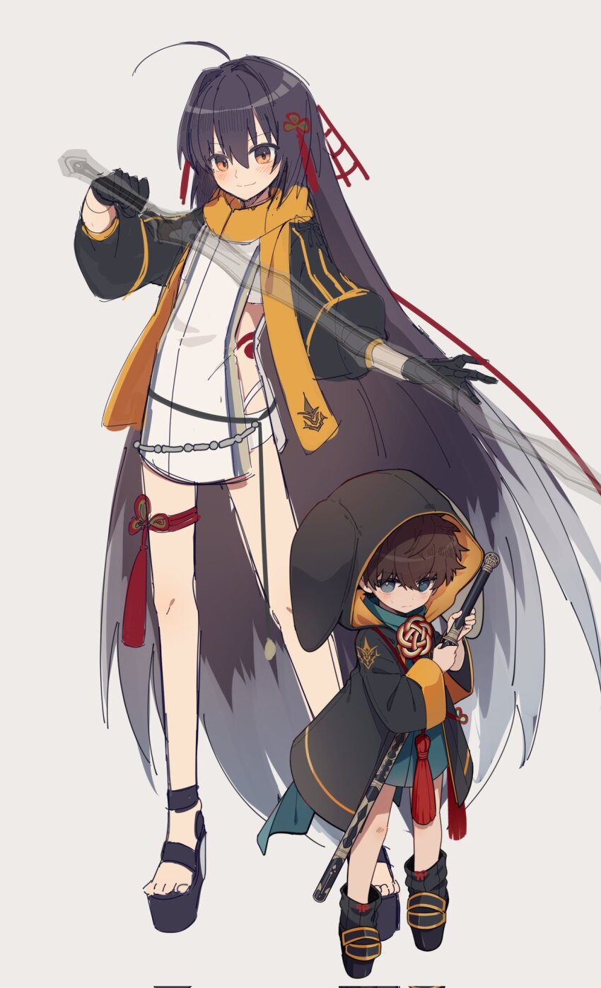 1boy, 1girl, adapted_costume, aged_down, ahoge, alternate_costume, alternate_hairstyle, bikini