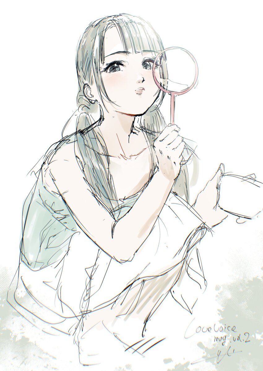 1girl, animification, black_hair, blowing_bubbles, bubble_wand, collarbone, commentary_request, full_body