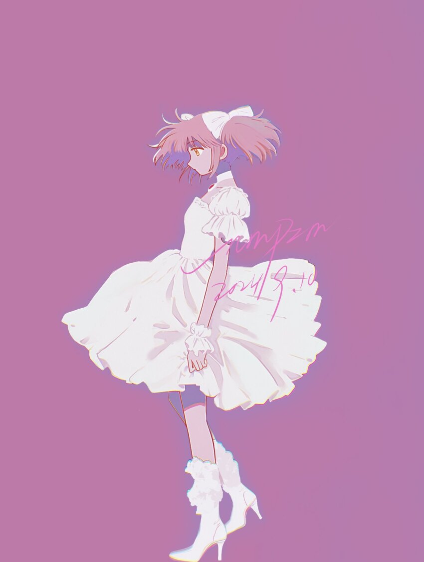 alternate_costume, boots, bow, choker, commentary, dated, dress, expressionless