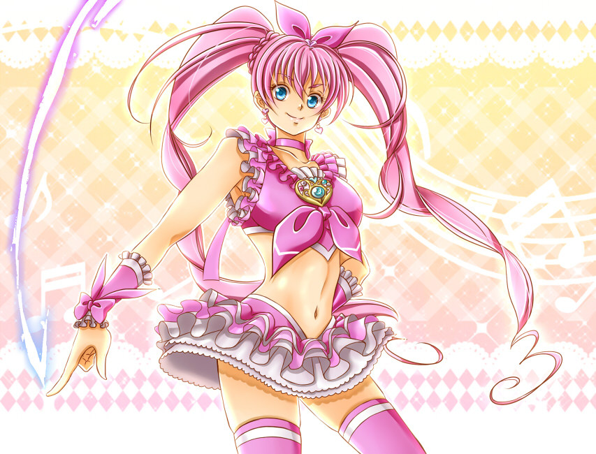 10s, 1girl, an_mochigusa, bad_id, bad_pixiv_id, blue_eyes, bow, cure_melody