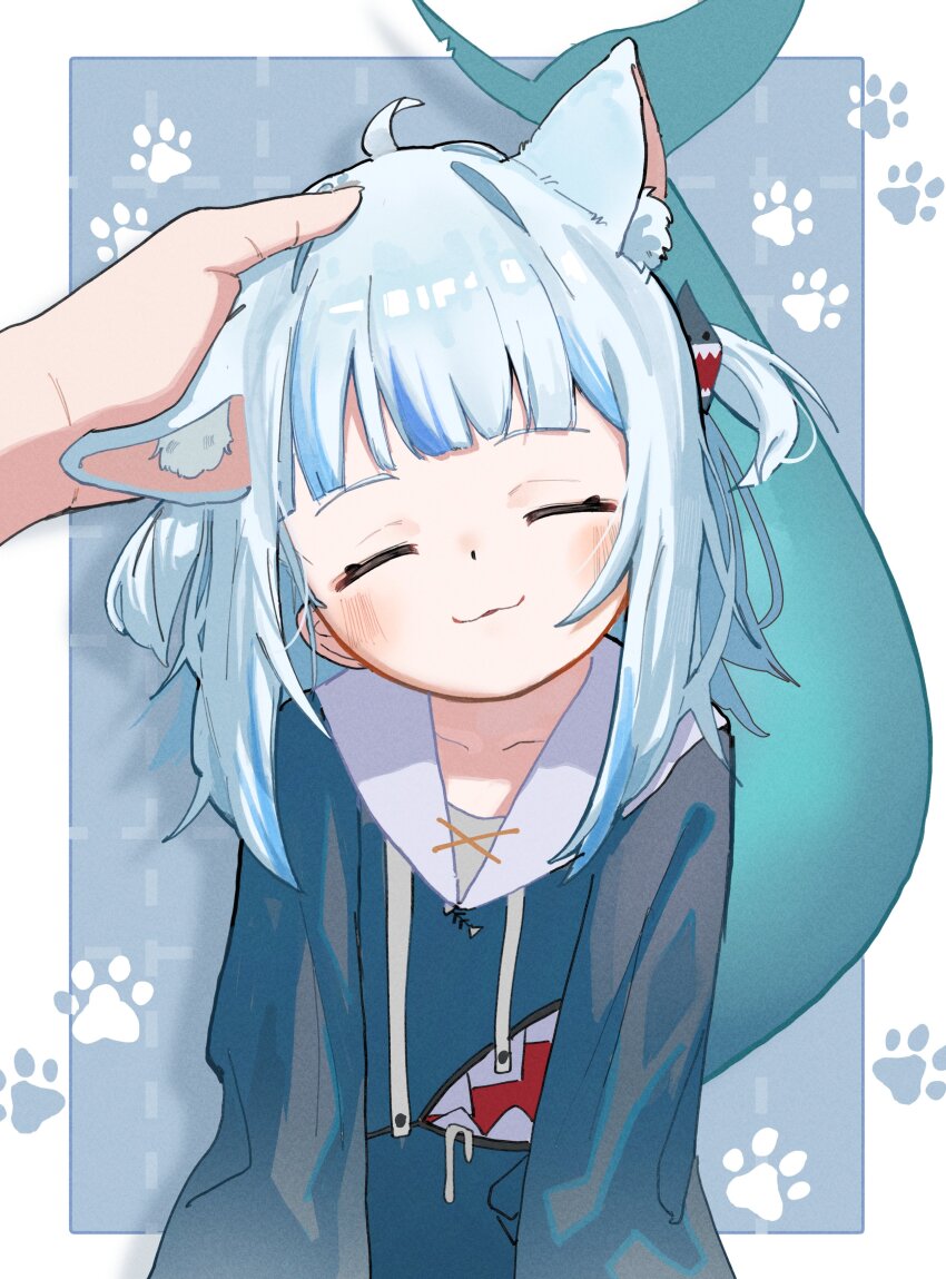 1boy, 1girl, :3, absurdres, ahoge, animal_ear_fluff, animal_ears, blue_background